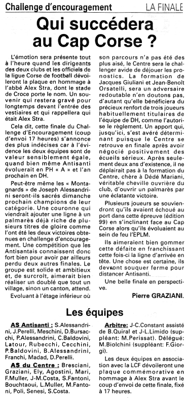 Saison 2000 2001 30 challenge